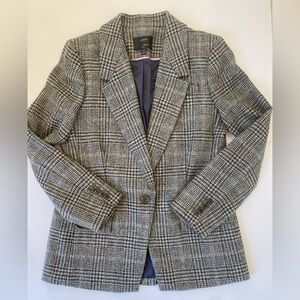 NWOT J. Crew Women's Black and Gray Glen Plaid 100% Wool Willa Women’s Blazer